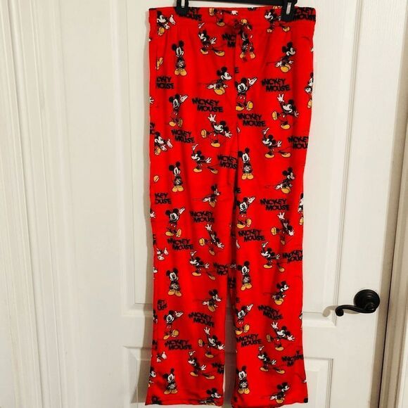 New Disney Mickey Mouse Sleep Long Pants For Men Size Large Red Christmas Pants - Picture 5 of 6
